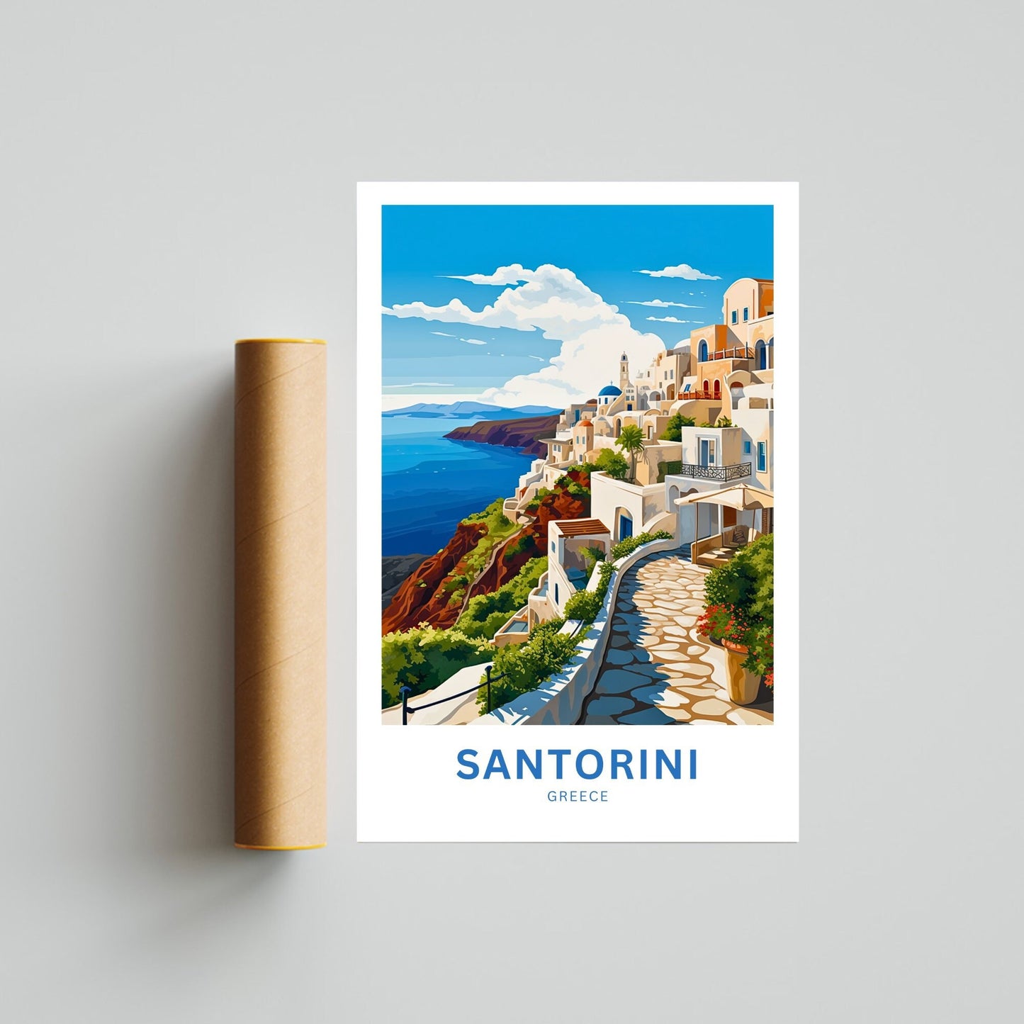 Santorini Travel Print - Santorini poster, Greece Wall Art, Framed present, Gift Greece Present - TravelTreasureCo