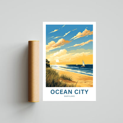 Ocean City Travel Print - Ocean City poster, Maryland Wall Art, Framed present, Gift Maryland Present - TravelTreasureCo