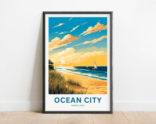 Ocean City Travel Print - Ocean City poster, Maryland Wall Art, Framed present, Gift Maryland Present - TravelTreasureCo