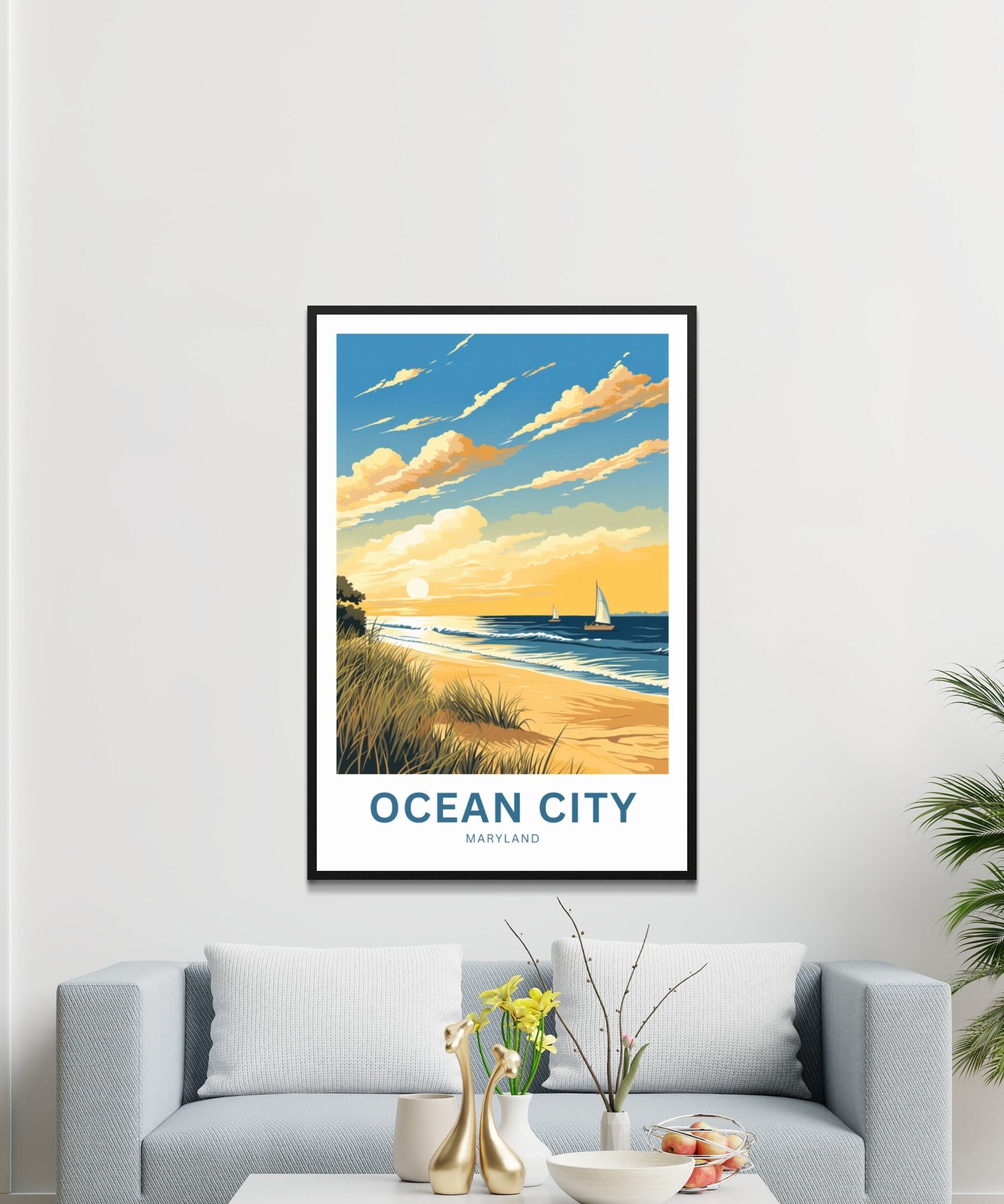 Ocean City Travel Print - Ocean City poster, Maryland Wall Art, Framed present, Gift Maryland Present - TravelTreasureCo