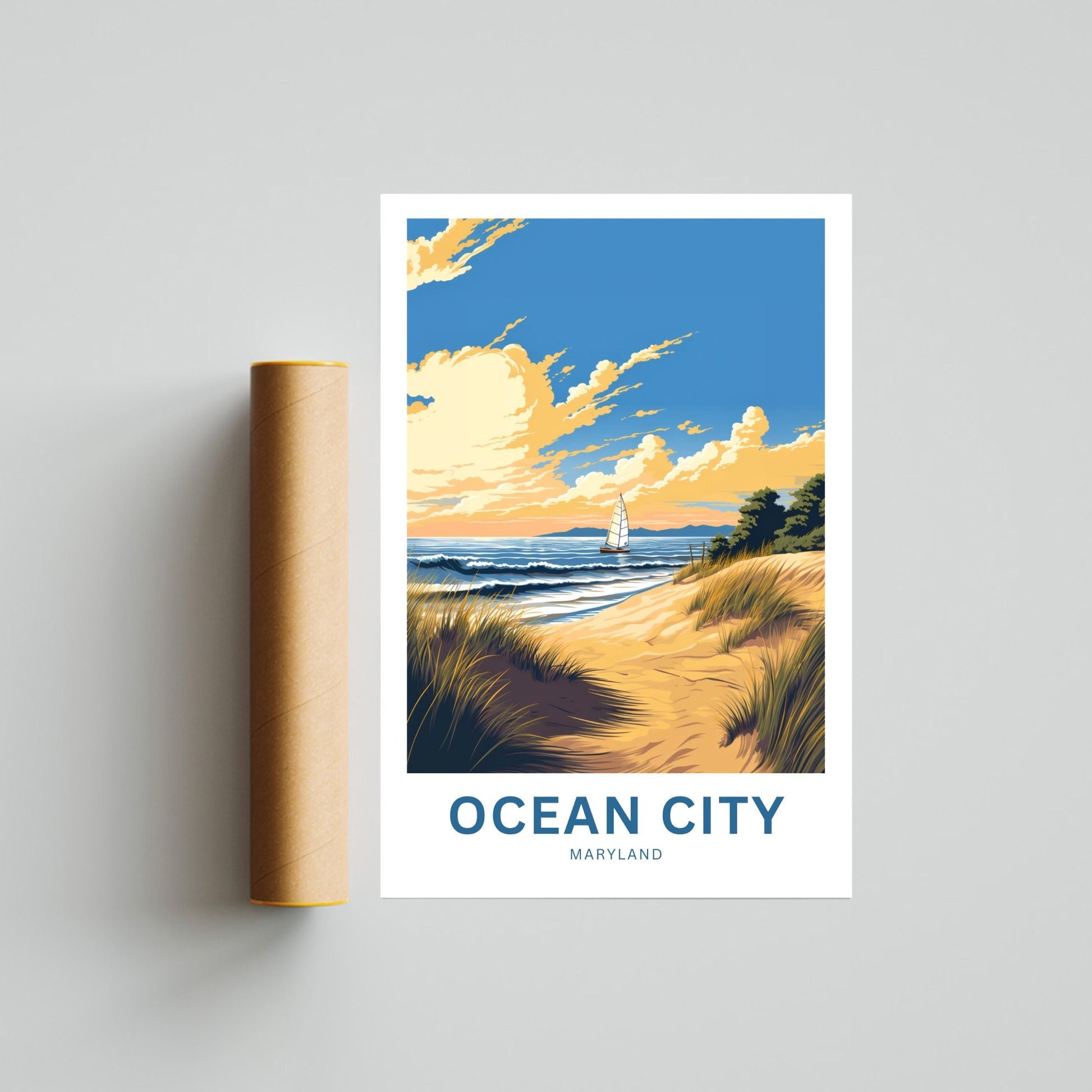 Ocean City Travel Print - Ocean City poster, Maryland Wall Art, Framed present, Gift Maryland Present - TravelTreasureCo