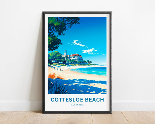 Cottesloe Beach Perth Travel Print - Cottesloe Beach poster, Australia Wall Art, Framed present, Gift Australia Present - TravelTreasureCo