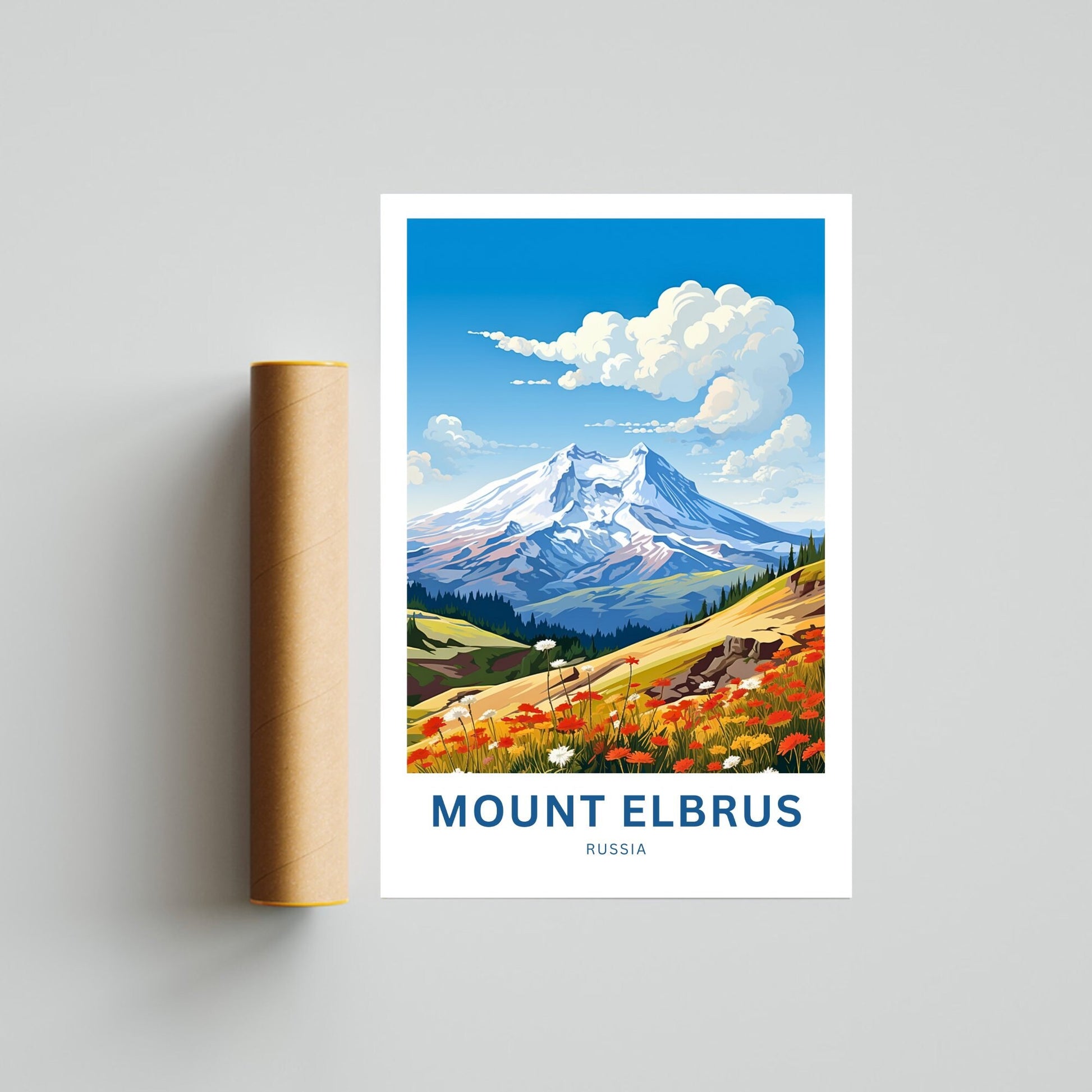 Mount Elbrus Travel Print - Mount Elbrus poster, Russia Wall Art, Framed present, Gift Russia Present - TravelTreasureCo