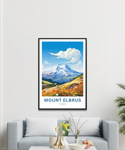 Mount Elbrus Travel Print - Mount Elbrus poster, Russia Wall Art, Framed present, Gift Russia Present - TravelTreasureCo