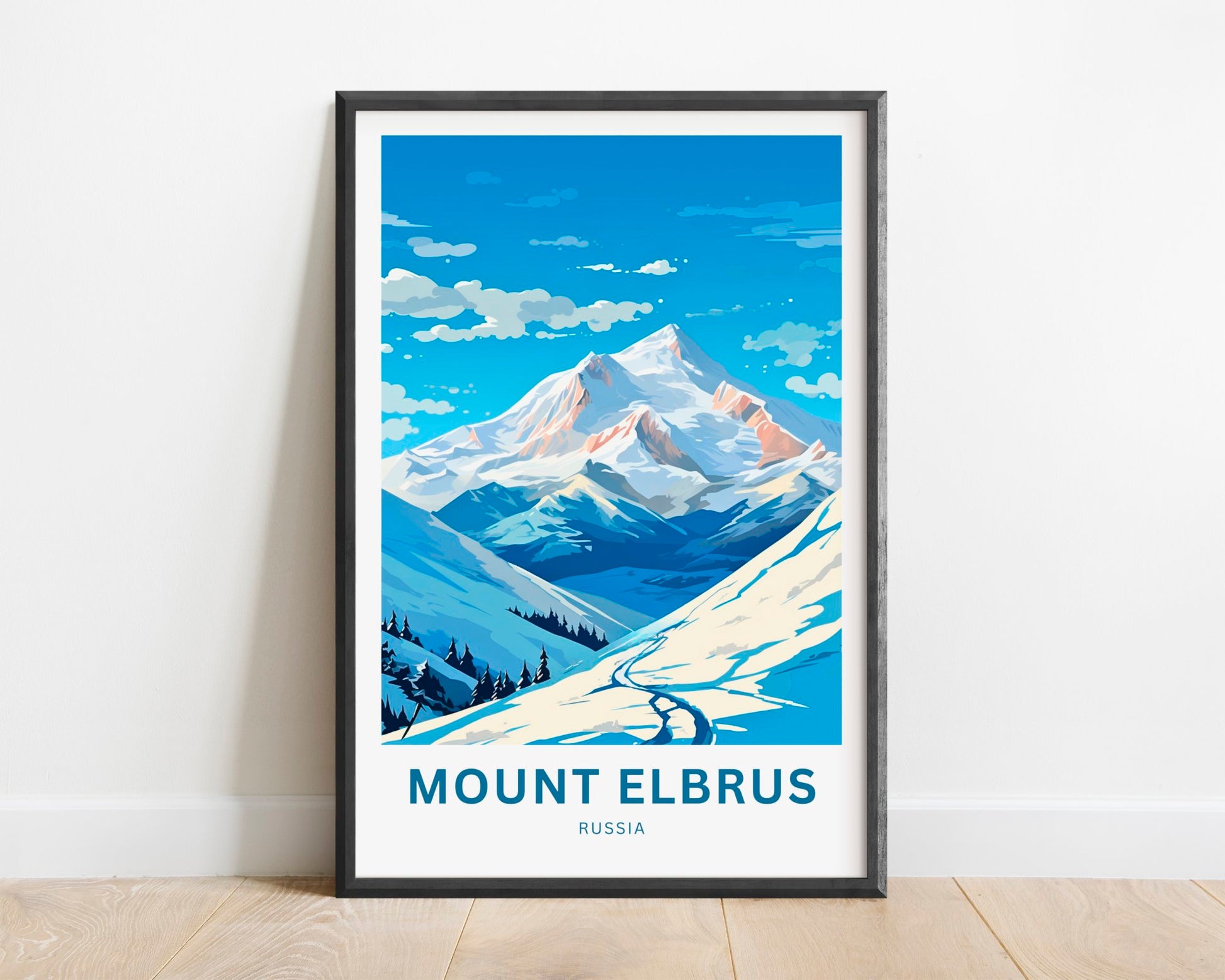 Mount Elbrus Travel Print - Mount Elbrus poster, Russia Wall Art, Framed present, Gift Russia Present - TravelTreasureCo