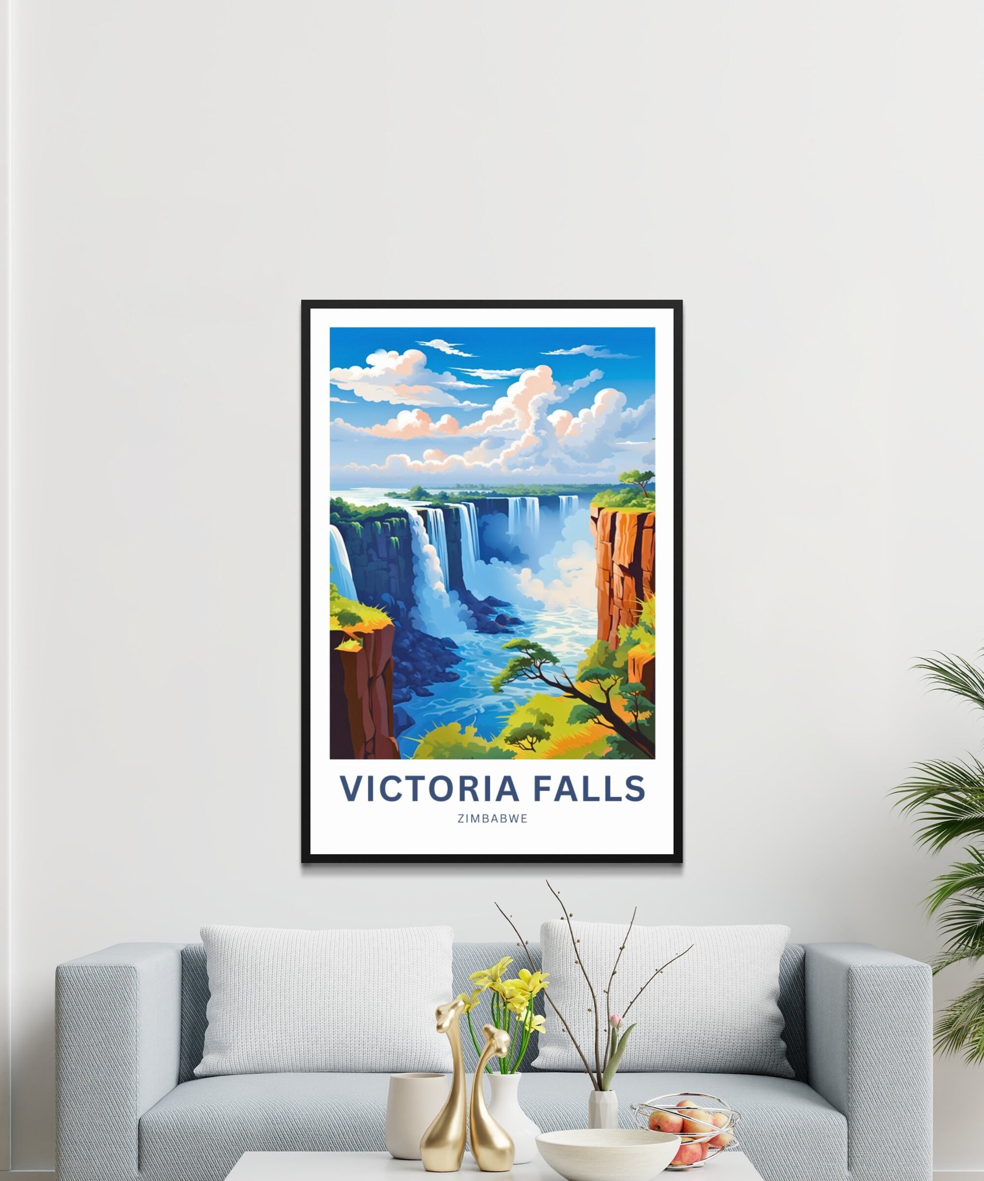 Victoria Falls Travel Print - Victoria Falls poster, Zimbabwe Wall Art, Framed present, Gift Africa Present - TravelTreasureCo