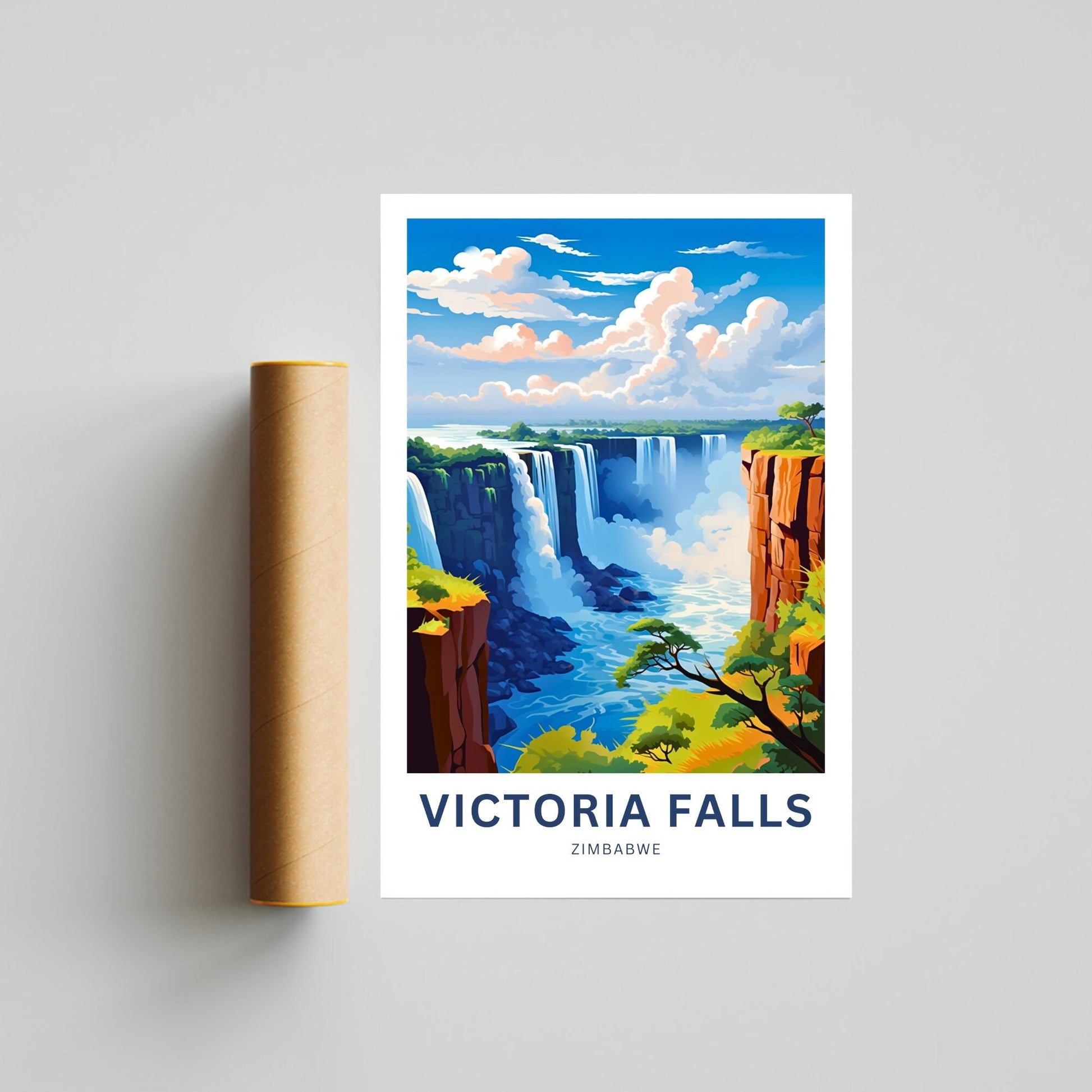 Victoria Falls Travel Print - Victoria Falls poster, Zimbabwe Wall Art, Framed present, Gift Africa Present - TravelTreasureCo