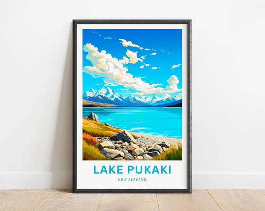 Lake Pukaki Travel Print - Lake Pukaki poster, New Zealand Wall Art, Framed present, Gift New Zealand Present - TravelTreasureCo