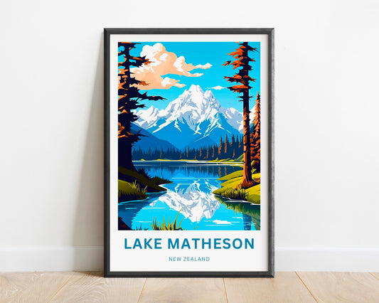 Lake Matheson Travel Print - Lake Matheson poster, New Zealand Wall Art, Framed present, Gift New Zealand Present - TravelTreasureCo