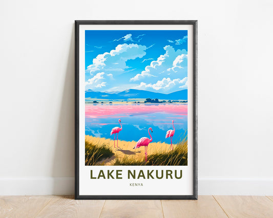 Lake Nakuru Travel Print - Lake Nakuru poster, Kenya Wall Art, Framed present, Gift Africa Present - TravelTreasureCo