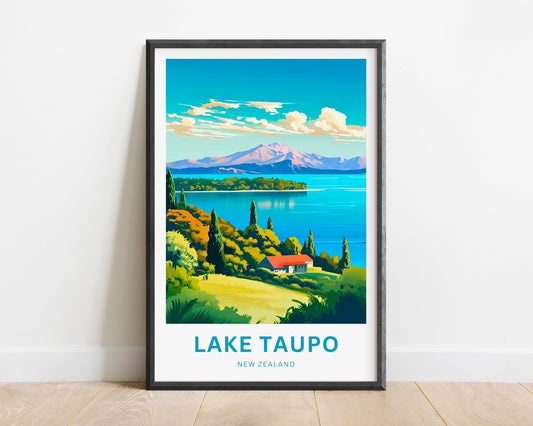 Lake Taupo Travel Print - Lake Taupo poster, New Zealand Wall Art, Framed present, Gift New Zealand Present - TravelTreasureCo