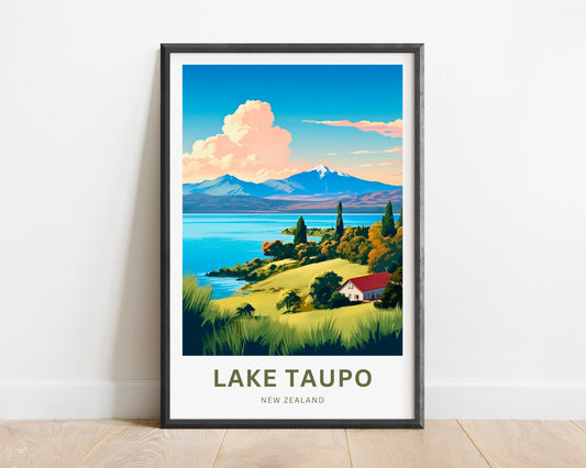 Lake Taupo Travel Print - Lake Taupo poster, New Zealand Wall Art, Framed present, Gift New Zealand Present - TravelTreasureCo