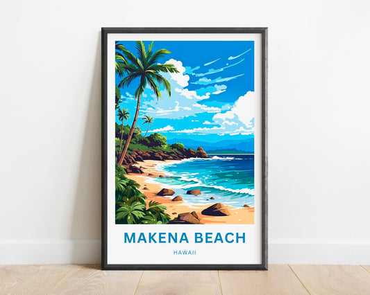 Makena Beach Travel Print - Makena Beach poster, Hawaii Wall Art, Framed present, Gift Hawaii Present - TravelTreasureCo