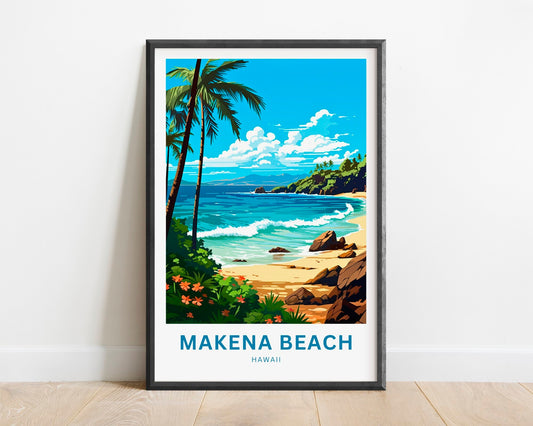 Makena Beach Travel Print - Makena Beach poster, Hawaii Wall Art, Framed present, Gift Hawaii Present - TravelTreasureCo