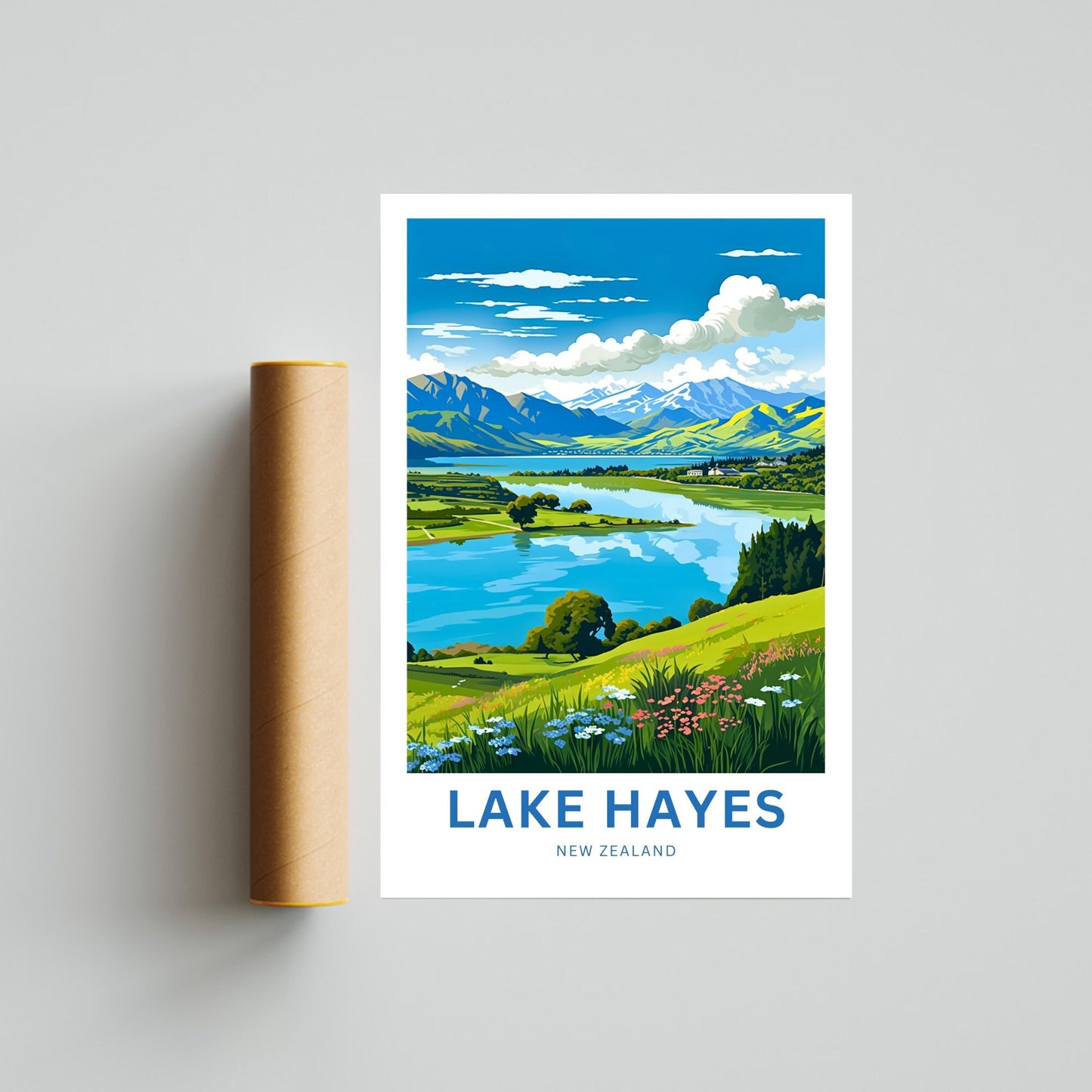 Lake Hayes Travel Print - Lake Hayes poster, New Zealand Wall Art, Framed present, Gift New Zealand Present - TravelTreasureCo