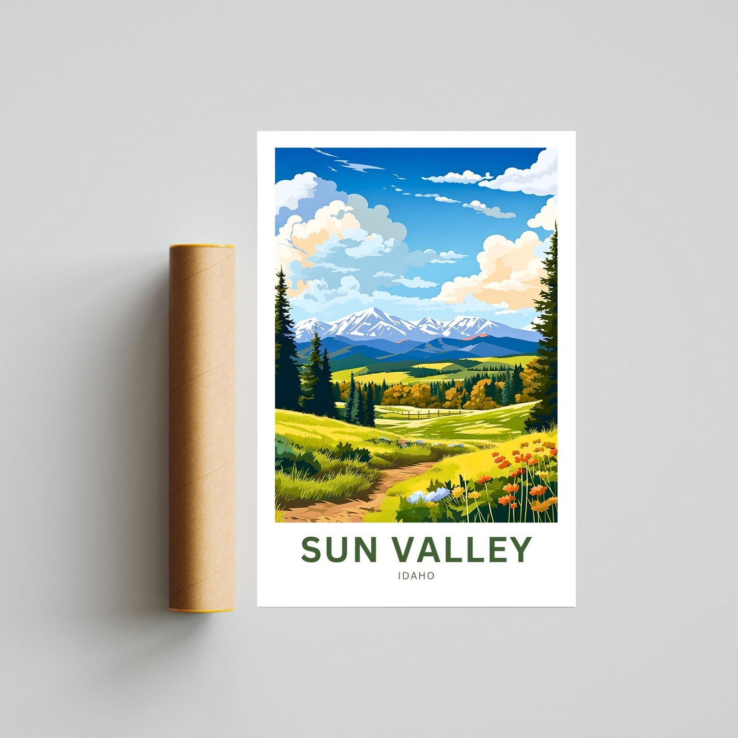 Sun Valley Travel Print - Sun Valley poster, Idaho Wall Art, Framed present, Gift Idaho Present - TravelTreasureCo