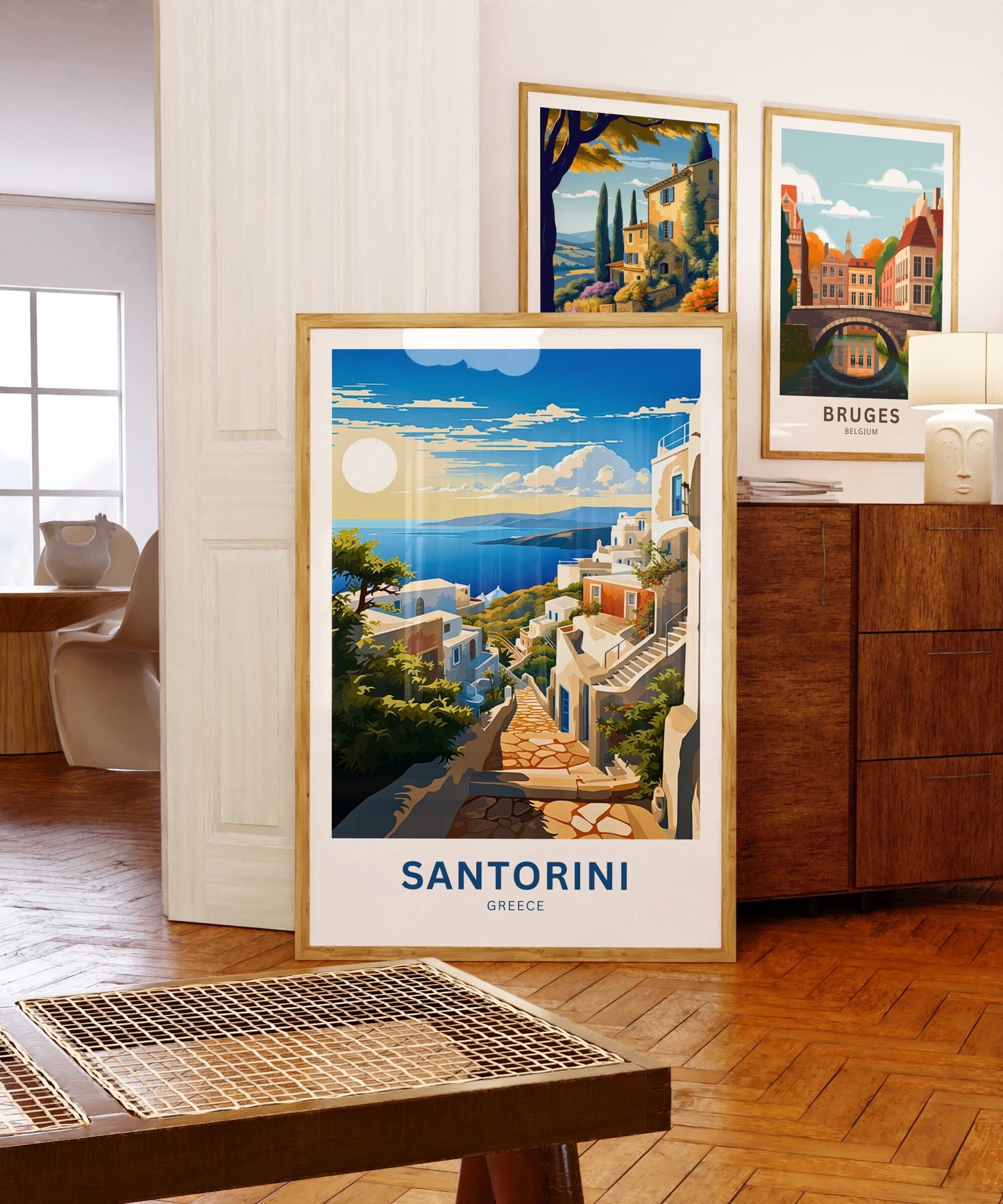 Santorini Travel Print - Santorini poster, Greece Wall Art, Framed present, Gift Greece Present - TravelTreasureCo