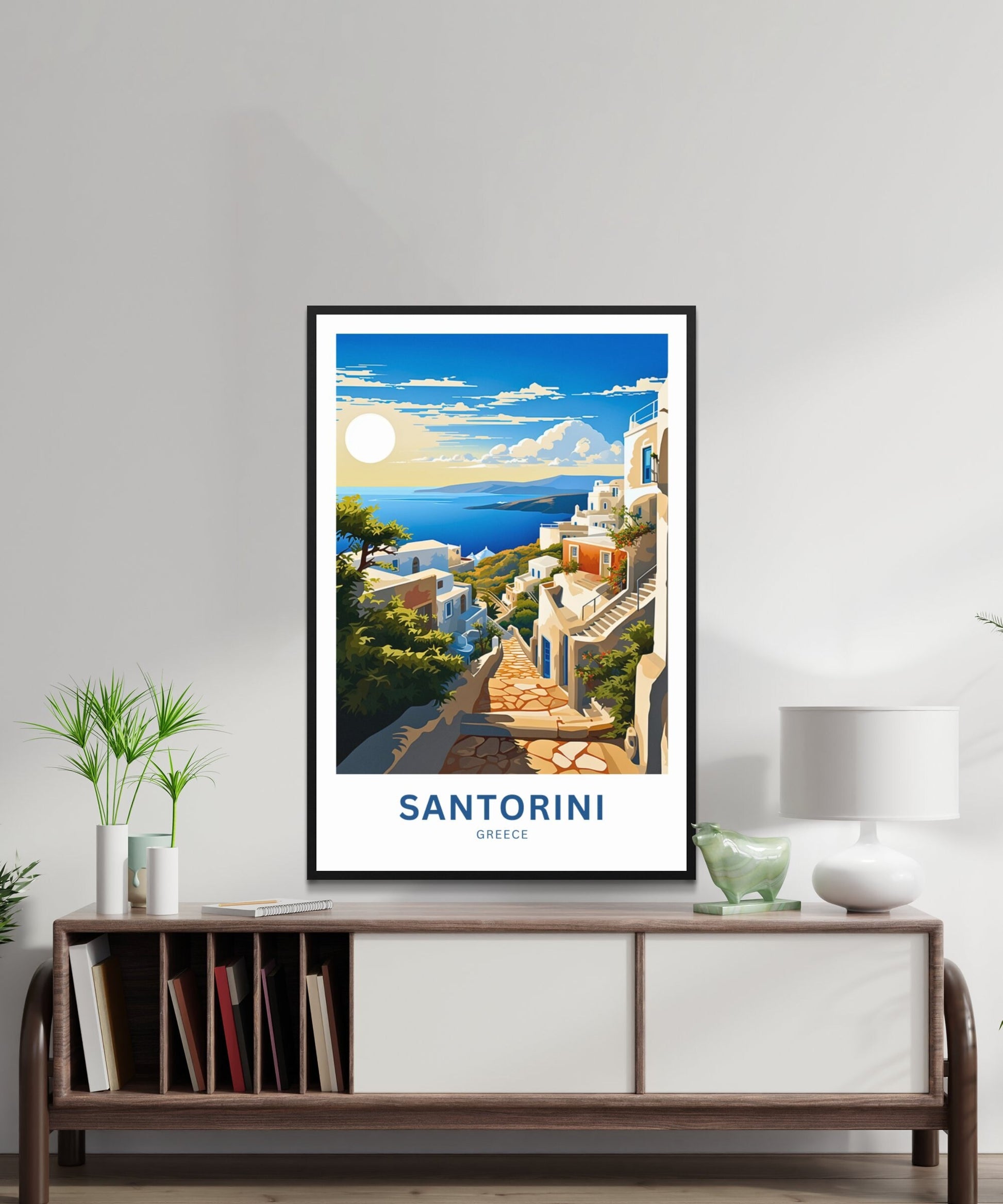 Santorini Travel Print - Santorini poster, Greece Wall Art, Framed present, Gift Greece Present - TravelTreasureCo