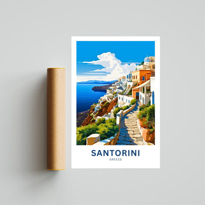 Santorini Travel Print - Santorini poster, Greece Wall Art, Framed present, Gift Greece Present - TravelTreasureCo