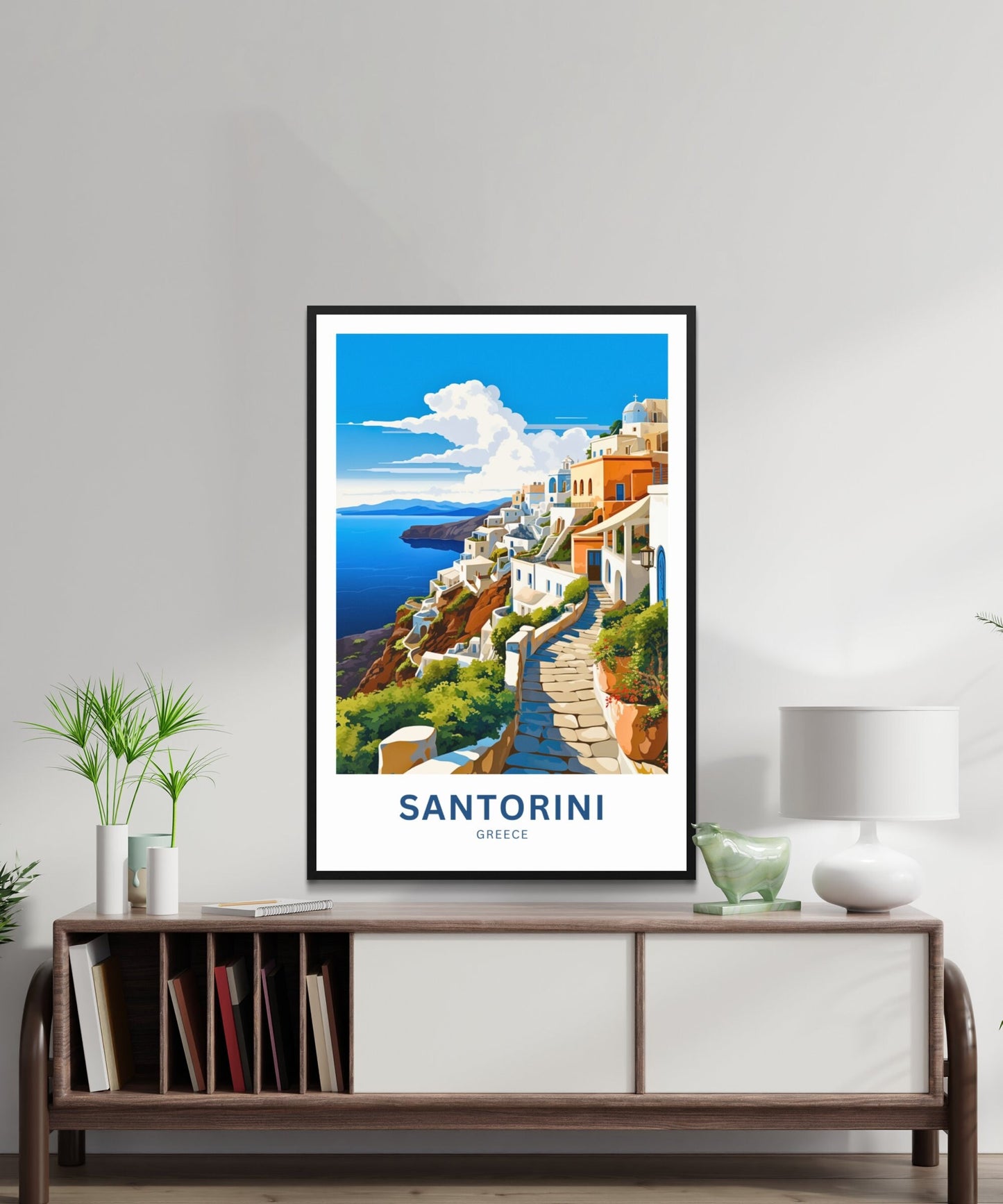 Santorini Travel Print - Santorini poster, Greece Wall Art, Framed present, Gift Greece Present - TravelTreasureCo