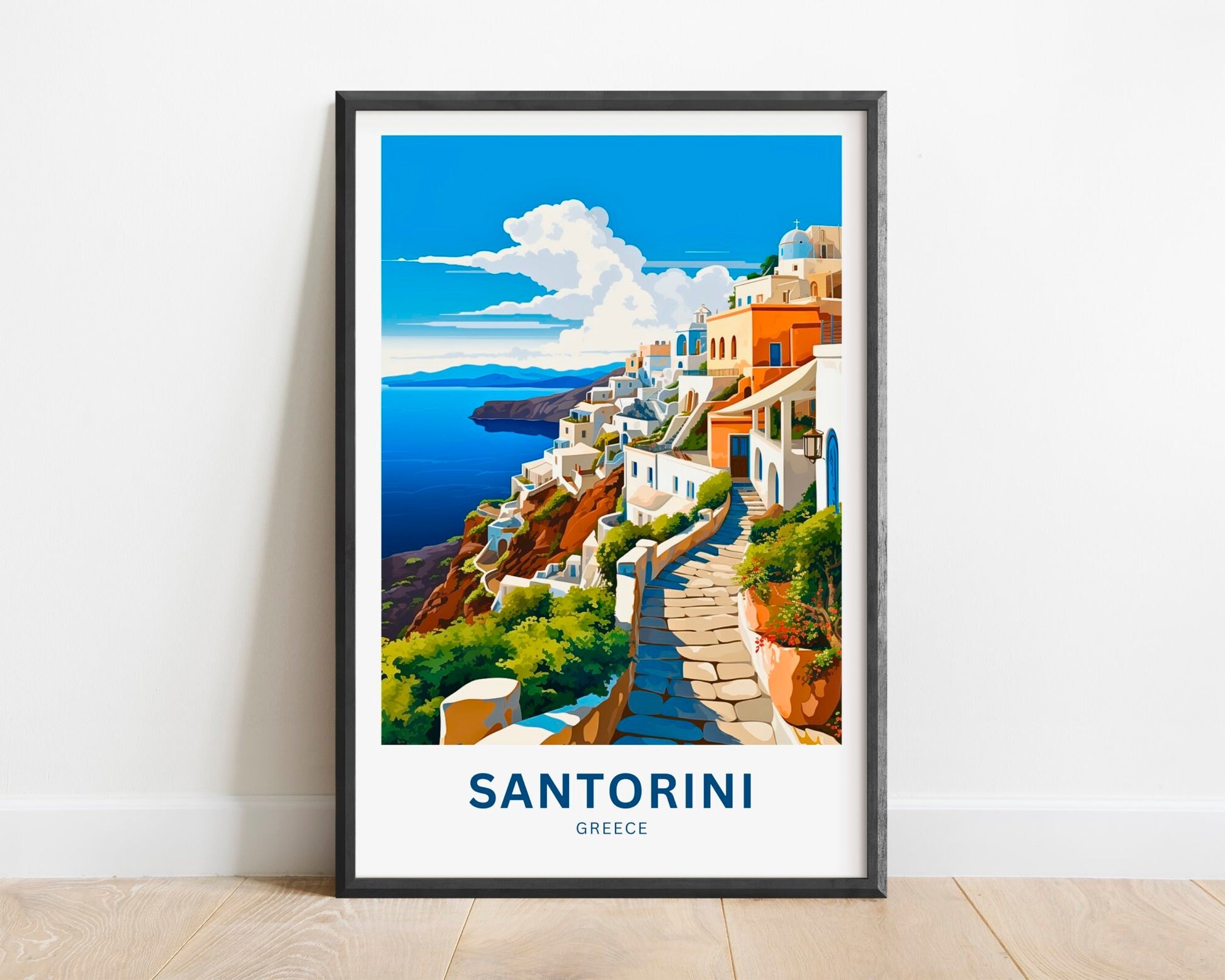 Santorini Travel Print - Santorini poster, Greece Wall Art, Framed present, Gift Greece Present - TravelTreasureCo