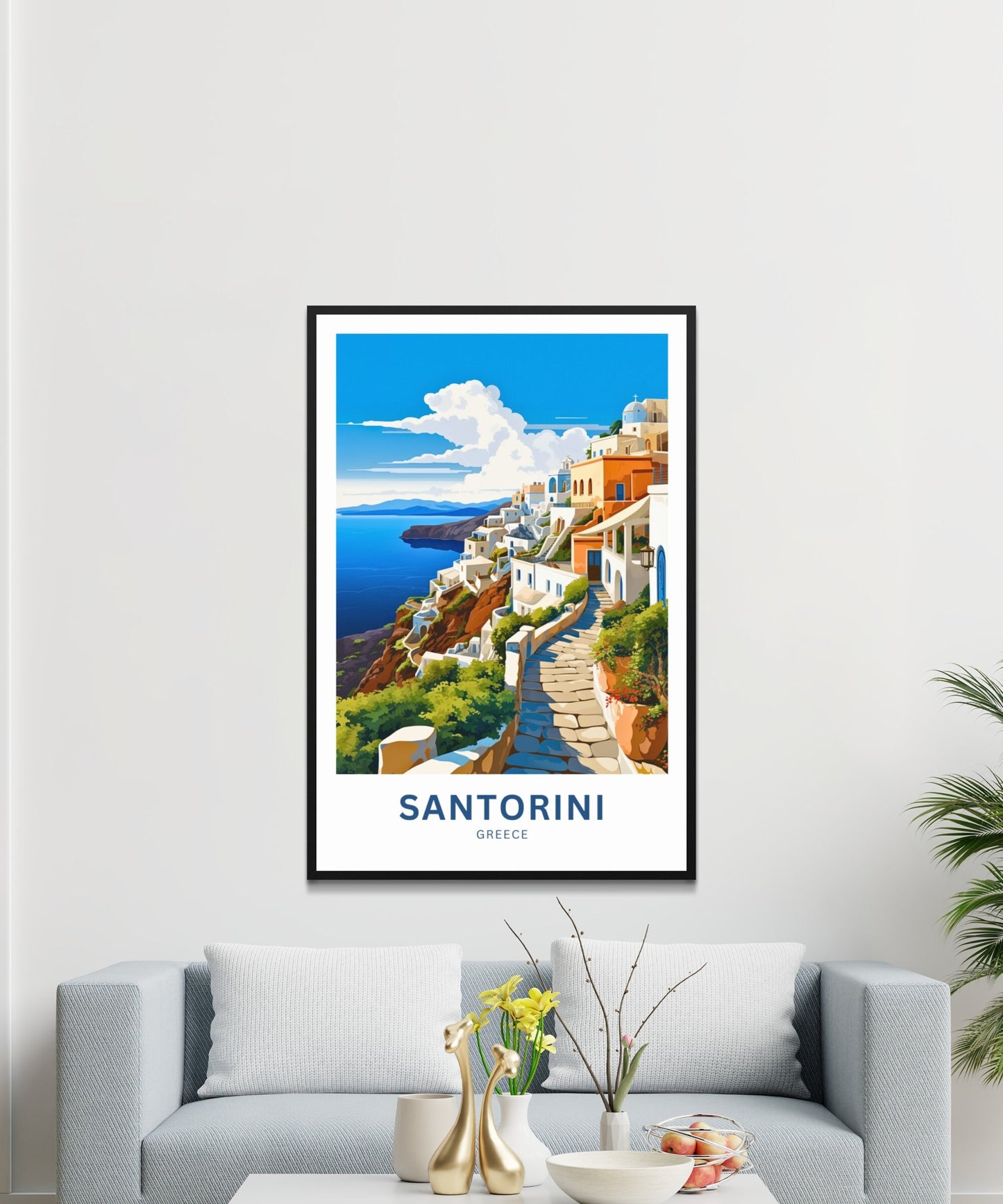 Santorini Travel Print - Santorini poster, Greece Wall Art, Framed present, Gift Greece Present - TravelTreasureCo