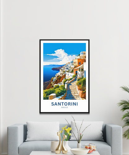 Santorini Travel Print - Santorini poster, Greece Wall Art, Framed present, Gift Greece Present - TravelTreasureCo