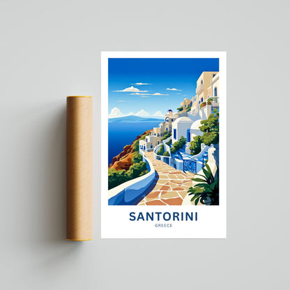 Santorini Travel Print - Santorini poster, Greece Wall Art, Framed present, Gift Greece Present - TravelTreasureCo