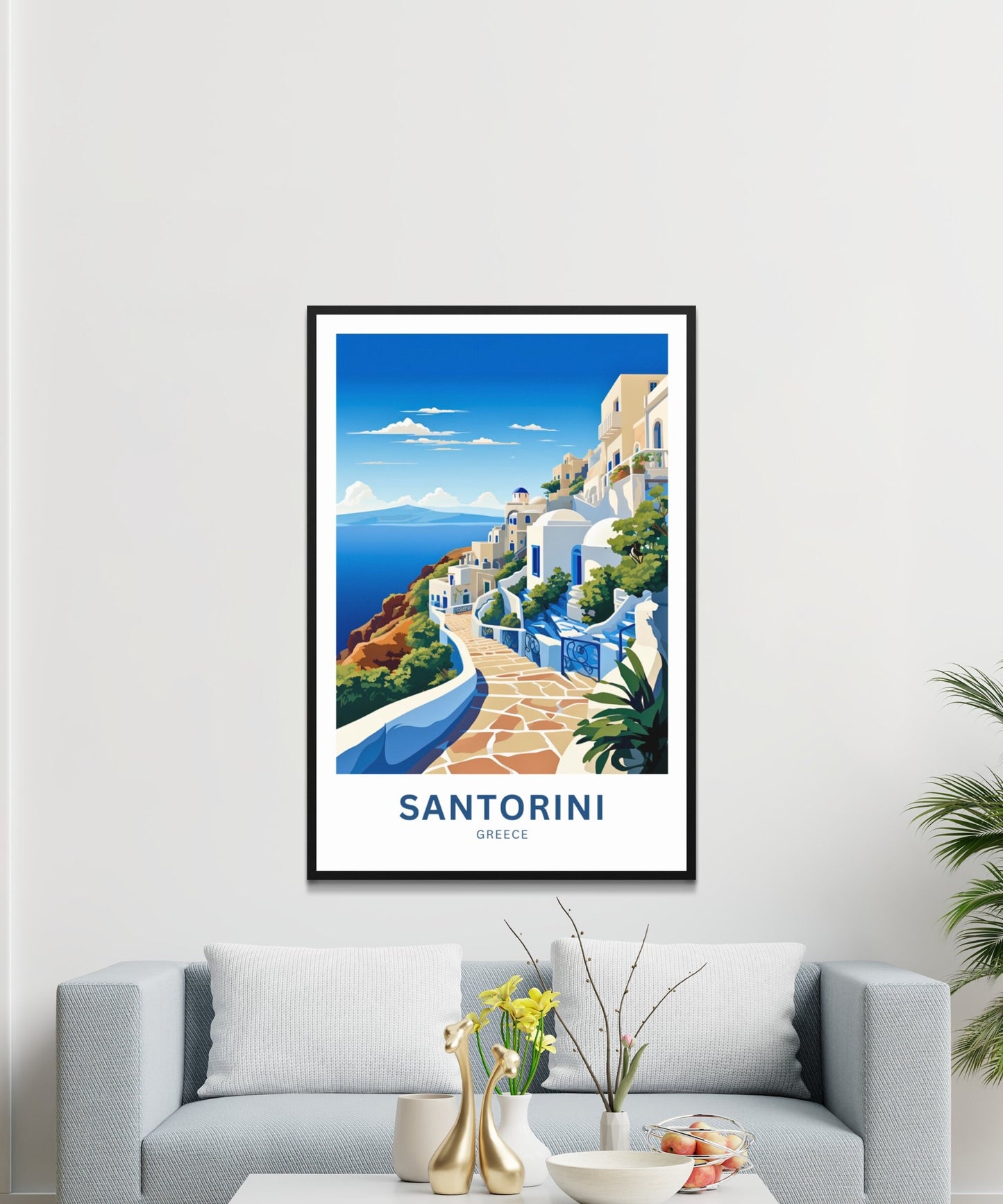 Santorini Travel Print - Santorini poster, Greece Wall Art, Framed present, Gift Greece Present - TravelTreasureCo