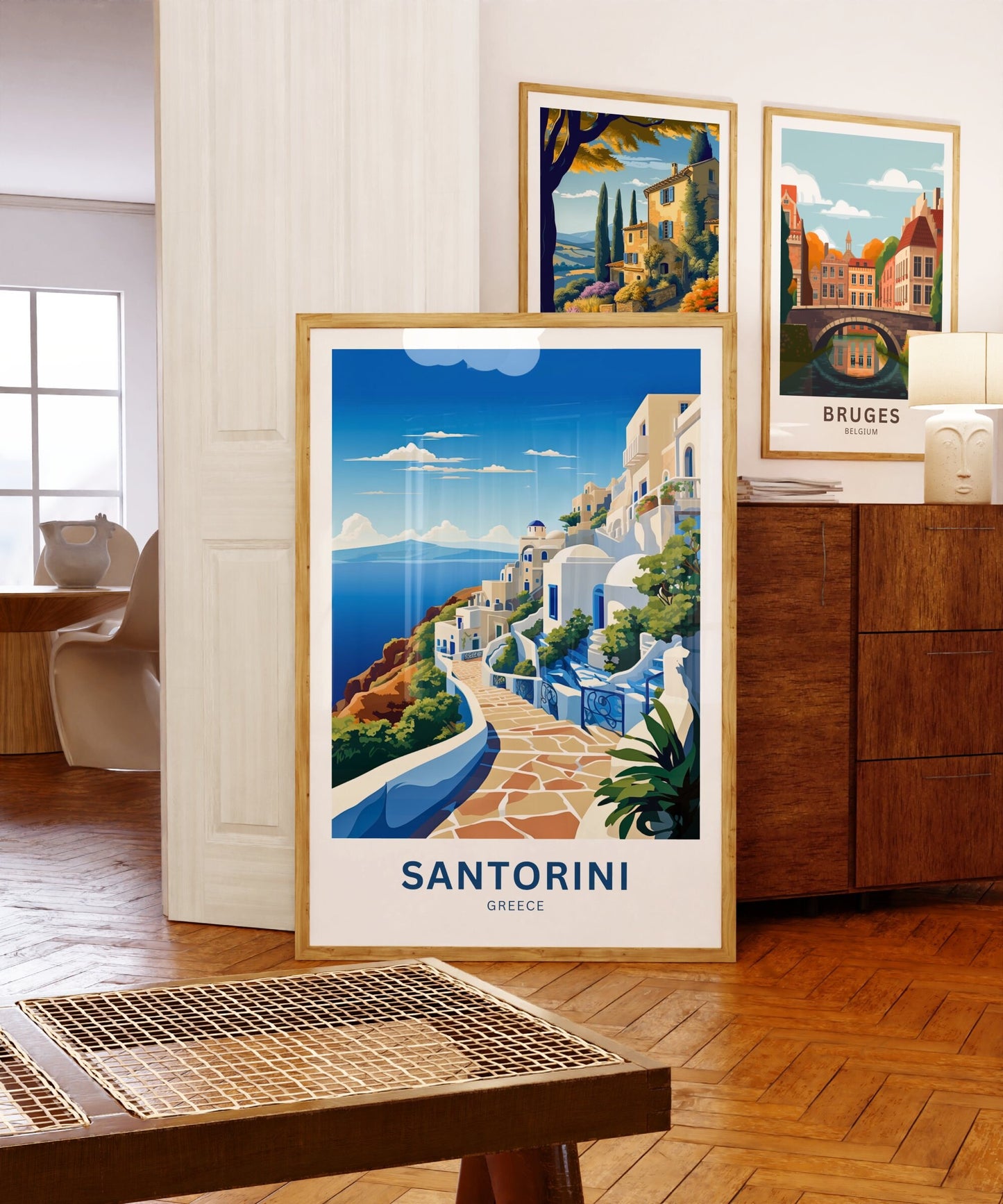 Santorini Travel Print - Santorini poster, Greece Wall Art, Framed present, Gift Greece Present - TravelTreasureCo