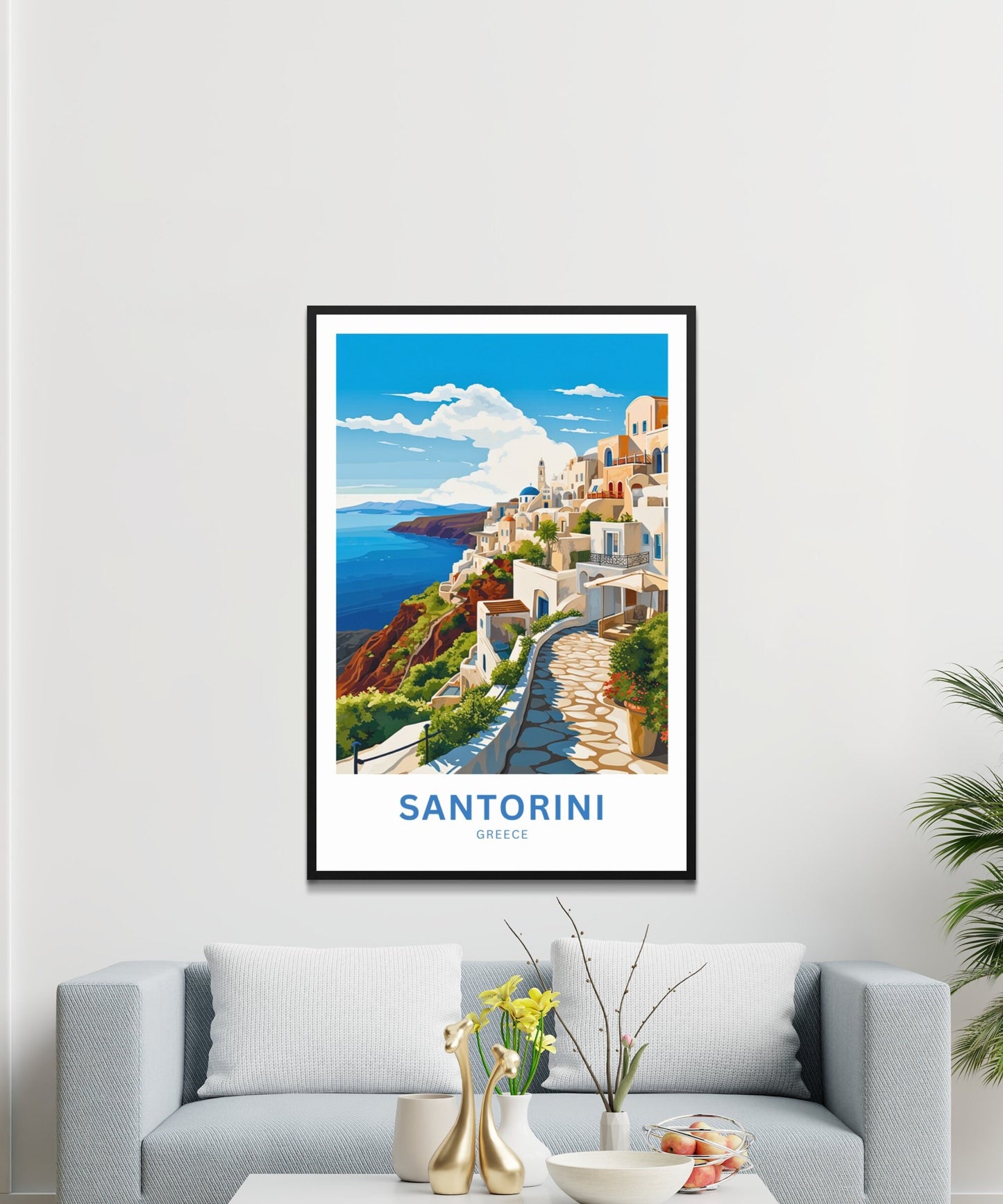 Santorini Travel Print - Santorini poster, Greece Wall Art, Framed present, Gift Greece Present - TravelTreasureCo