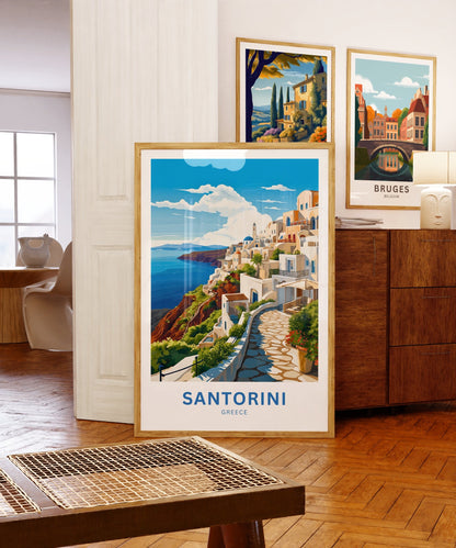 Santorini Travel Print - Santorini poster, Greece Wall Art, Framed present, Gift Greece Present - TravelTreasureCo