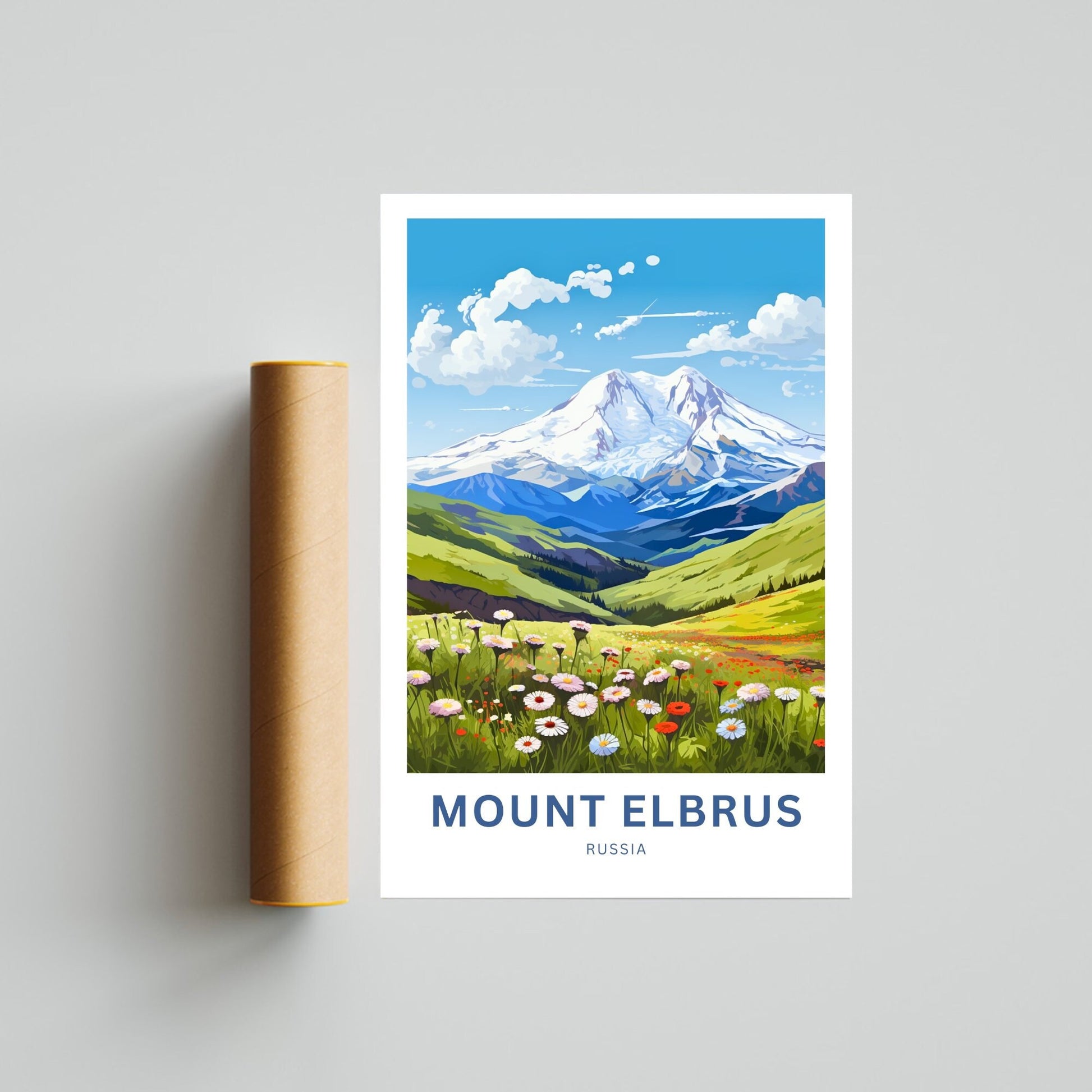 Mount Elbrus Travel Print - Mount Elbrus poster, Russia Wall Art, Framed present, Gift Russia Present - TravelTreasureCo