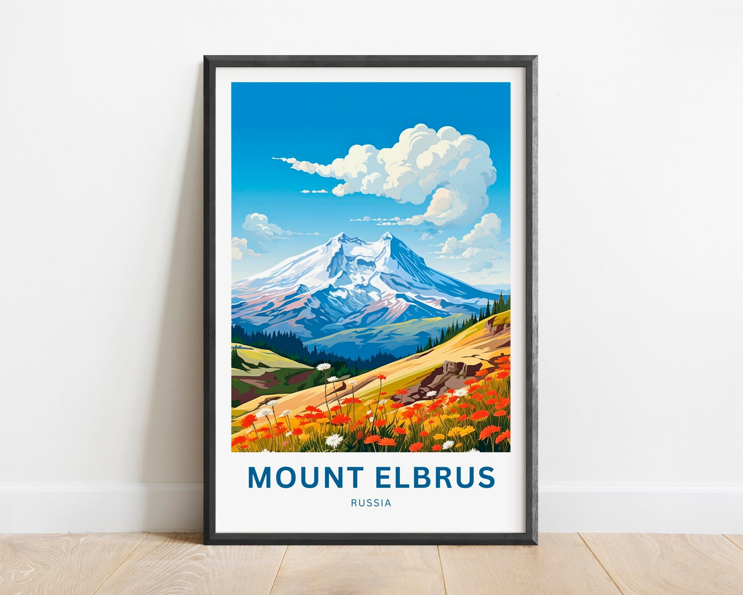 Mount Elbrus Travel Print - Mount Elbrus poster, Russia Wall Art, Framed present, Gift Russia Present - TravelTreasureCo