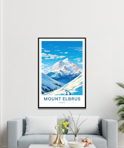 Mount Elbrus Travel Print - Mount Elbrus poster, Russia Wall Art, Framed present, Gift Russia Present - TravelTreasureCo