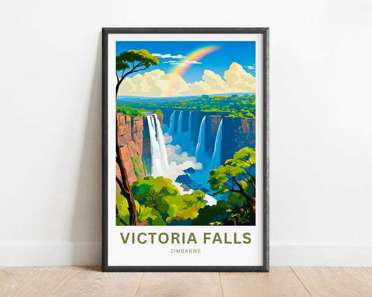 Victoria Falls Travel Print - Victoria Falls poster, Zimbabwe Wall Art, Framed present, Gift Africa Present - TravelTreasureCo