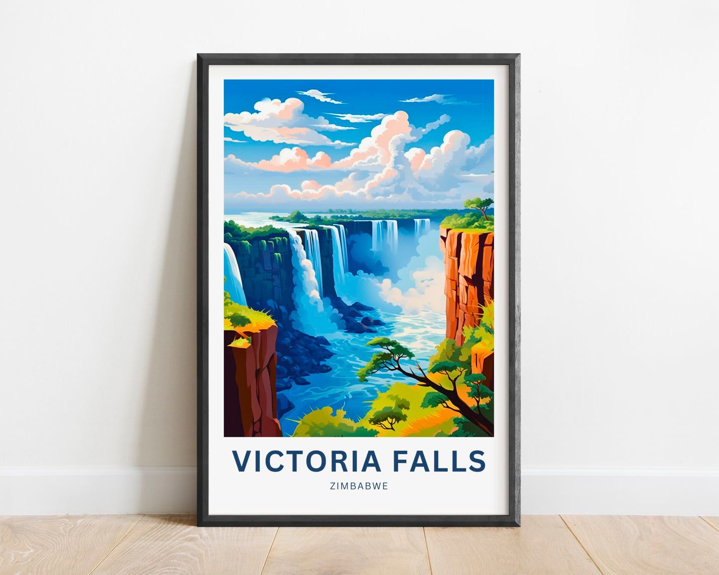 Victoria Falls Travel Print - Victoria Falls poster, Zimbabwe Wall Art, Framed present, Gift Africa Present - TravelTreasureCo