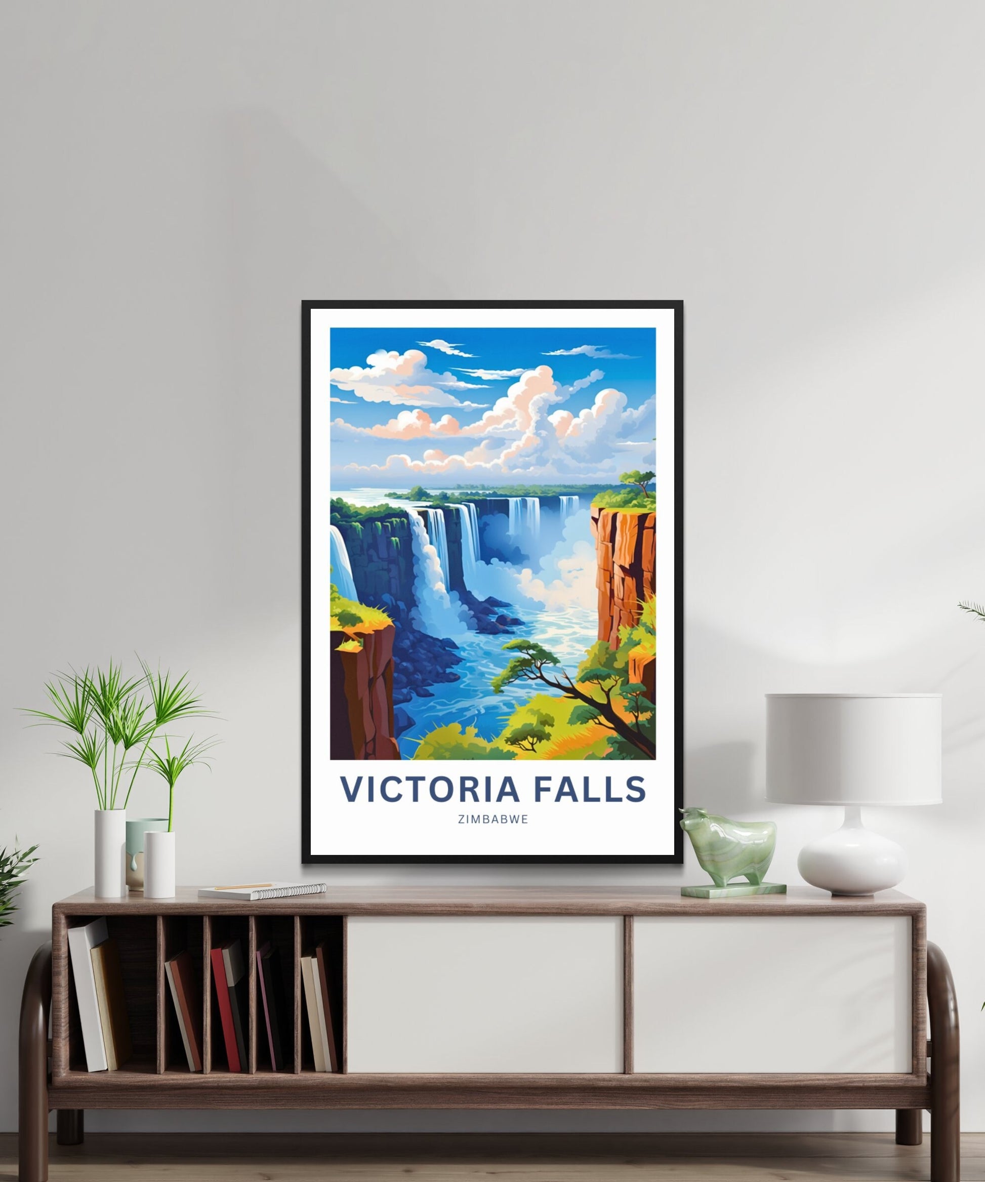 Victoria Falls Travel Print - Victoria Falls poster, Zimbabwe Wall Art, Framed present, Gift Africa Present - TravelTreasureCo