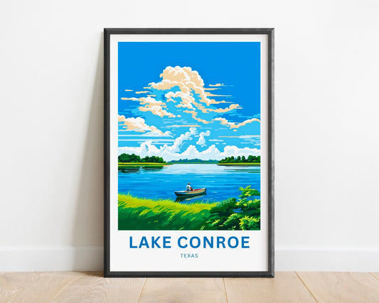 Lake Conroe Travel Print - Lake Conroe poster, Texas Wall Art, Framed present, Gift Texas Present - TravelTreasureCo