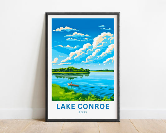 Lake Conroe Travel Print - Lake Conroe poster, Texas Wall Art, Framed present, Gift Texas Present - TravelTreasureCo