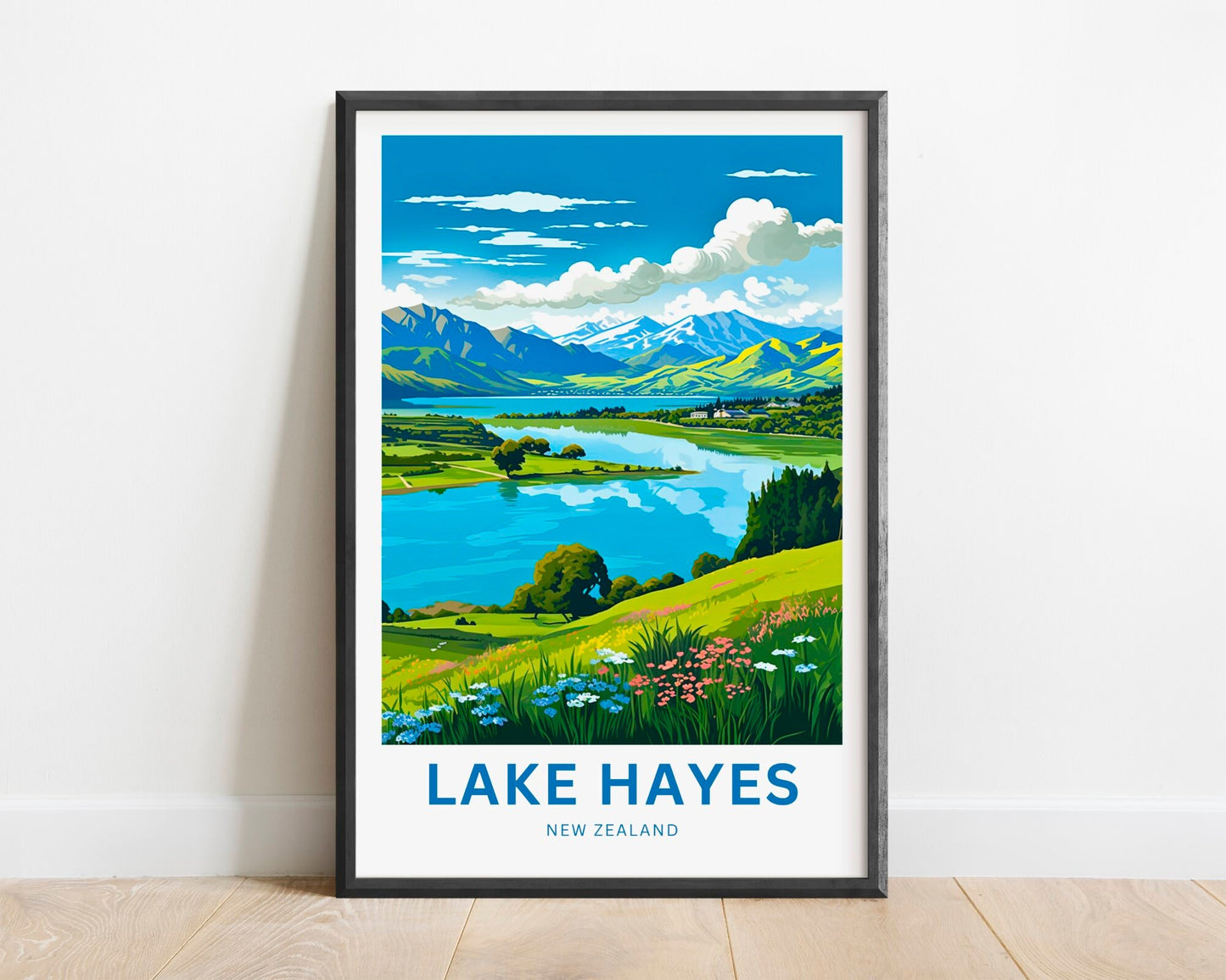 Lake Hayes Travel Print - Lake Hayes poster, New Zealand Wall Art, Framed present, Gift New Zealand Present - TravelTreasureCo