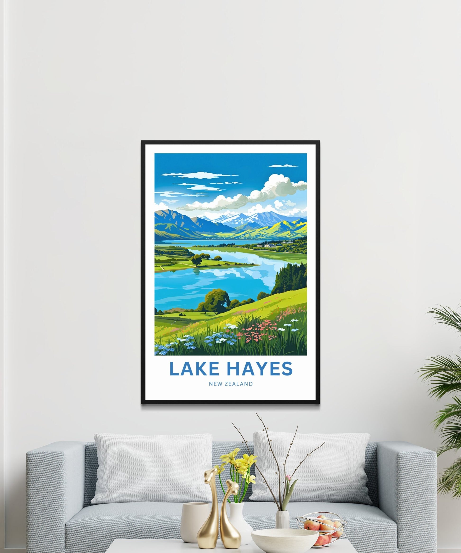 Lake Hayes Travel Print - Lake Hayes poster, New Zealand Wall Art, Framed present, Gift New Zealand Present - TravelTreasureCo