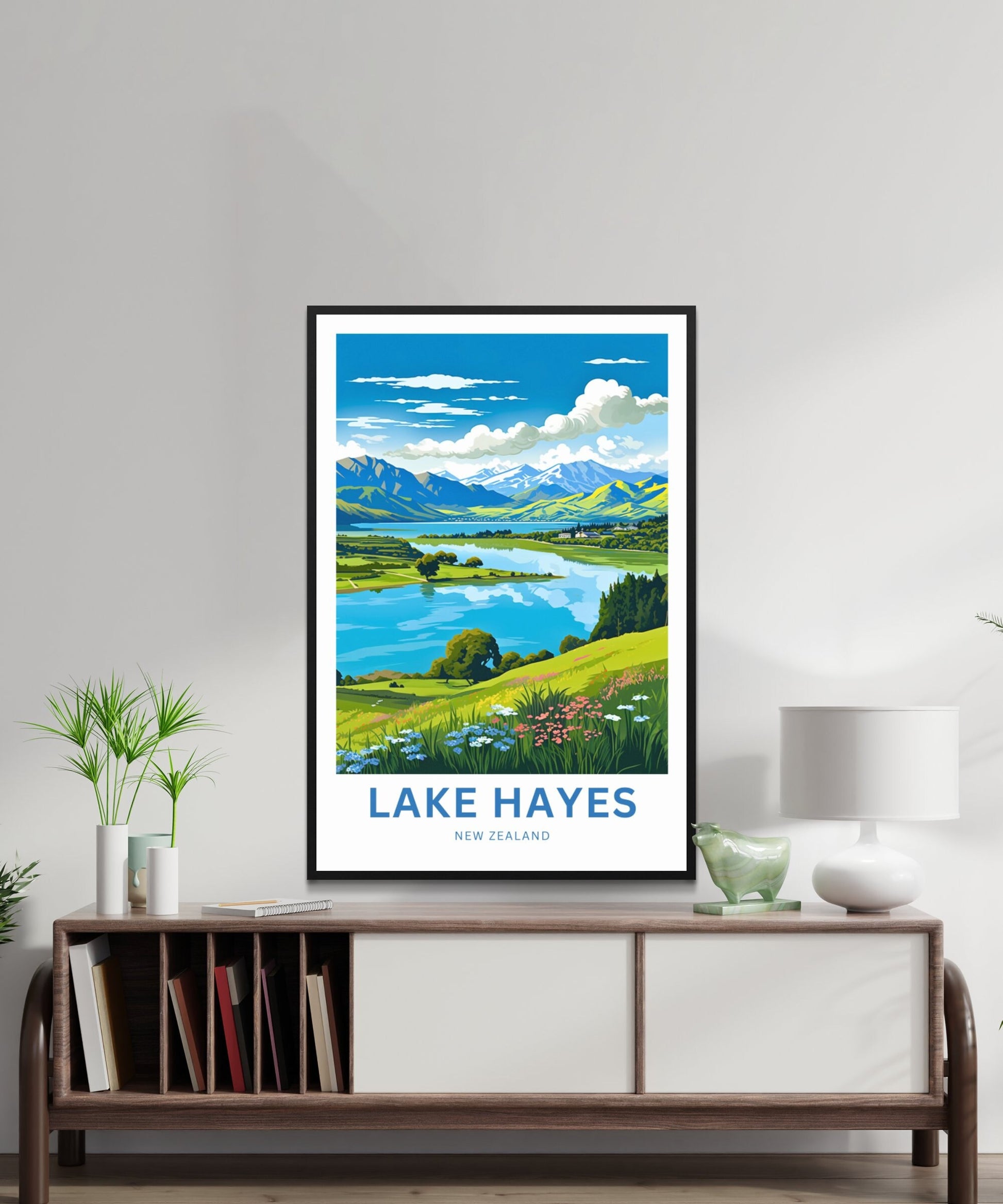 Lake Hayes Travel Print - Lake Hayes poster, New Zealand Wall Art, Framed present, Gift New Zealand Present - TravelTreasureCo