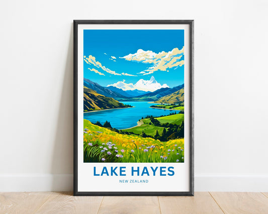 Lake Hayes Travel Print - Lake Hayes poster, New Zealand Wall Art, Framed present, Gift New Zealand Present - TravelTreasureCo