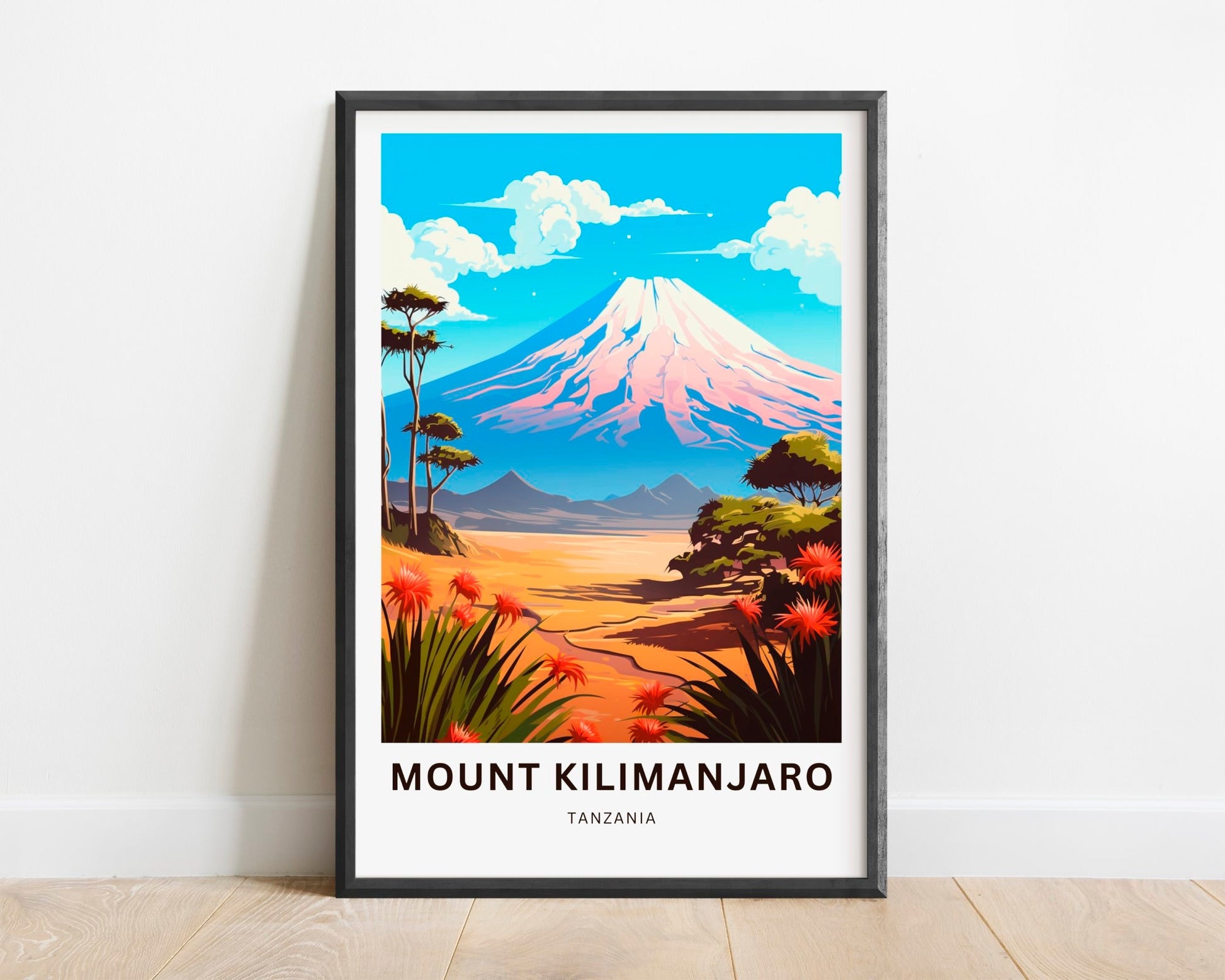 Mount Kilimanjaro Print - Mount Kilimanjaro poster, Tanzania Wall Art, Framed present, Gift Africa Present - TravelTreasureCo