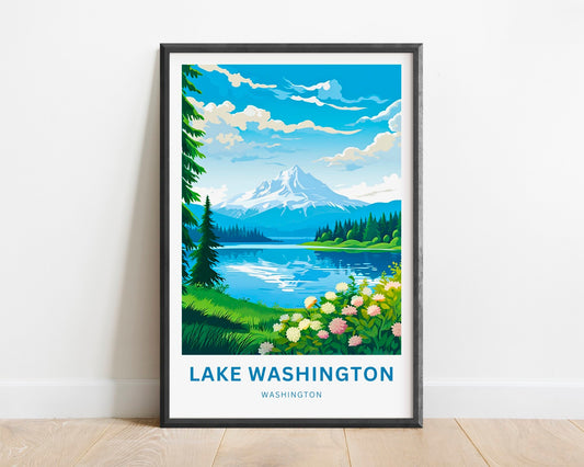 Lake Washington Travel Print - Lake Washington poster, Washington Wall Art, Framed present, Gift Washington Present - TravelTreasureCo