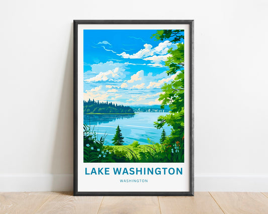 Lake Washington Travel Print - Lake Washington poster, Washington Wall Art, Framed present, Gift Washington Present - TravelTreasureCo