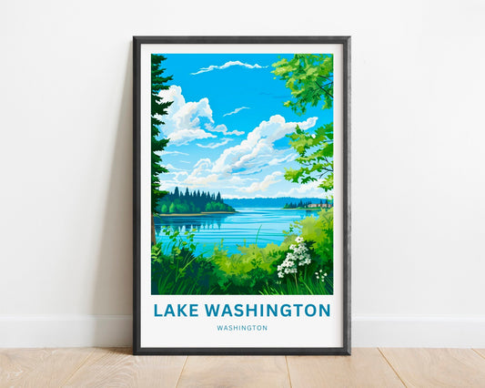Lake Washington Travel Print - Lake Washington poster, Washington Wall Art, Framed present, Gift Washington Present - TravelTreasureCo