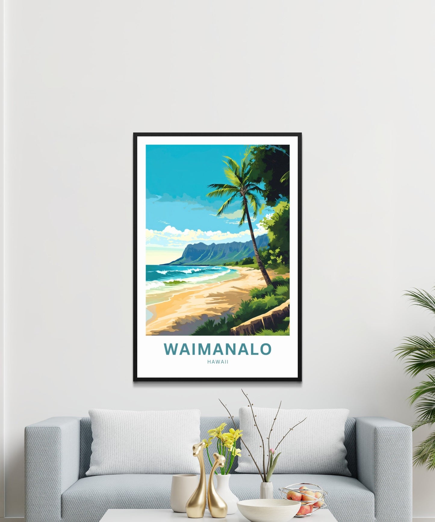 Waimanalo Beach Travel Print - Waimanalo Beach poster, Hawaii Wall Art, Framed present, Gift Hawaii Present - TravelTreasureCo