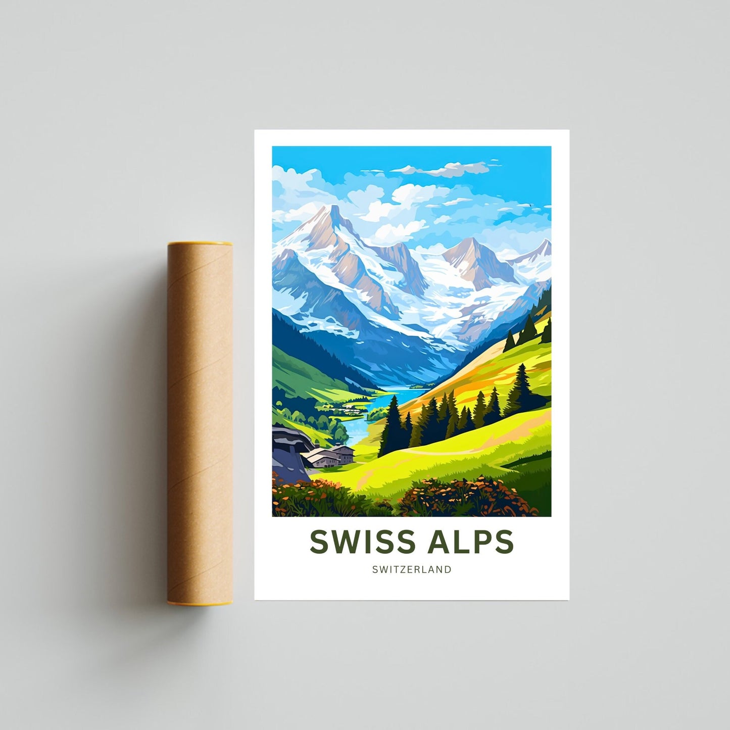 Swiss Alps Travel Print - Swiss Alps poster, Switzerland Wall Art, Framed present, Gift Switzerland Present - TravelTreasureCo